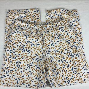 Garnet Hill Women's Flannel Pajama Sleep Pants Size L White with Gold and Blue